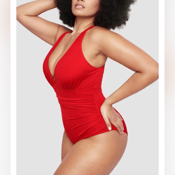 LilyLove Smart Sculpt Plunge Cross-Back Swimsuit Red Size XL(16) - Picture 7 of 12